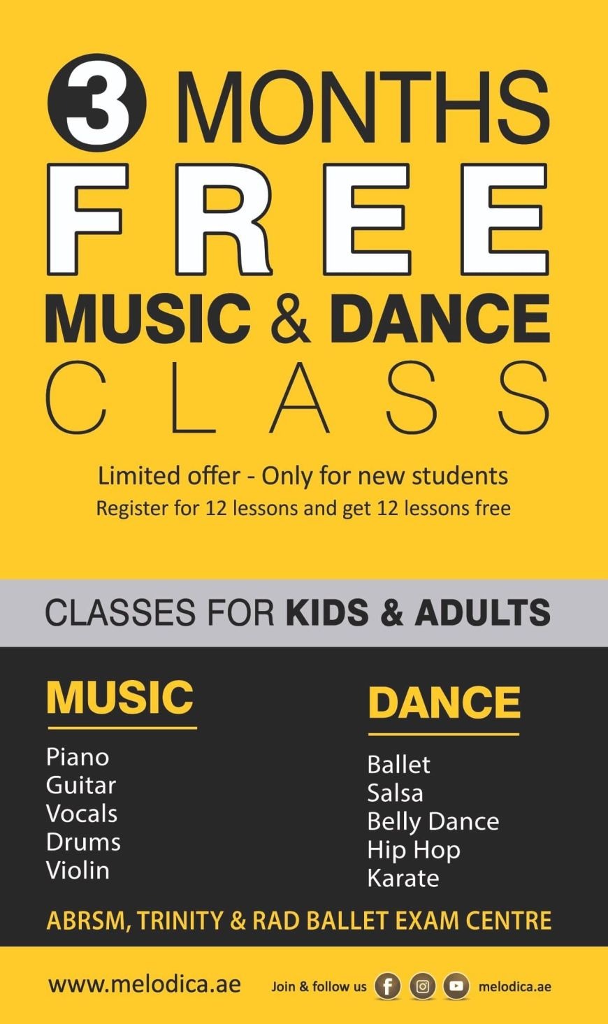 Offer: 3 Months Free Music and Dance Classes at Melodica Institute in Dubai Offer: 3 Months Free Music and Dance Classes at Melodica Institute in Dubai